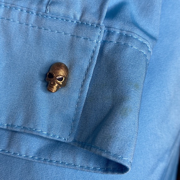 Skull Halloween shirt button down shirt long sleeves for women size XL blue - Picture 10 of 11